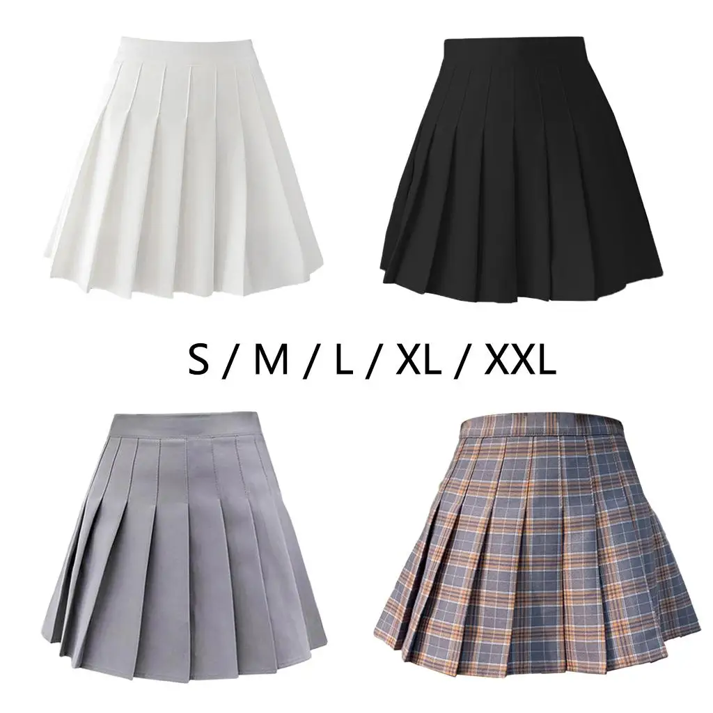 

Women Skirt Solid Pleated Skirts High Waist Student Harajuku Cheerleader Uniforms Girls Dance Tennis Skirts with Lining Shorts