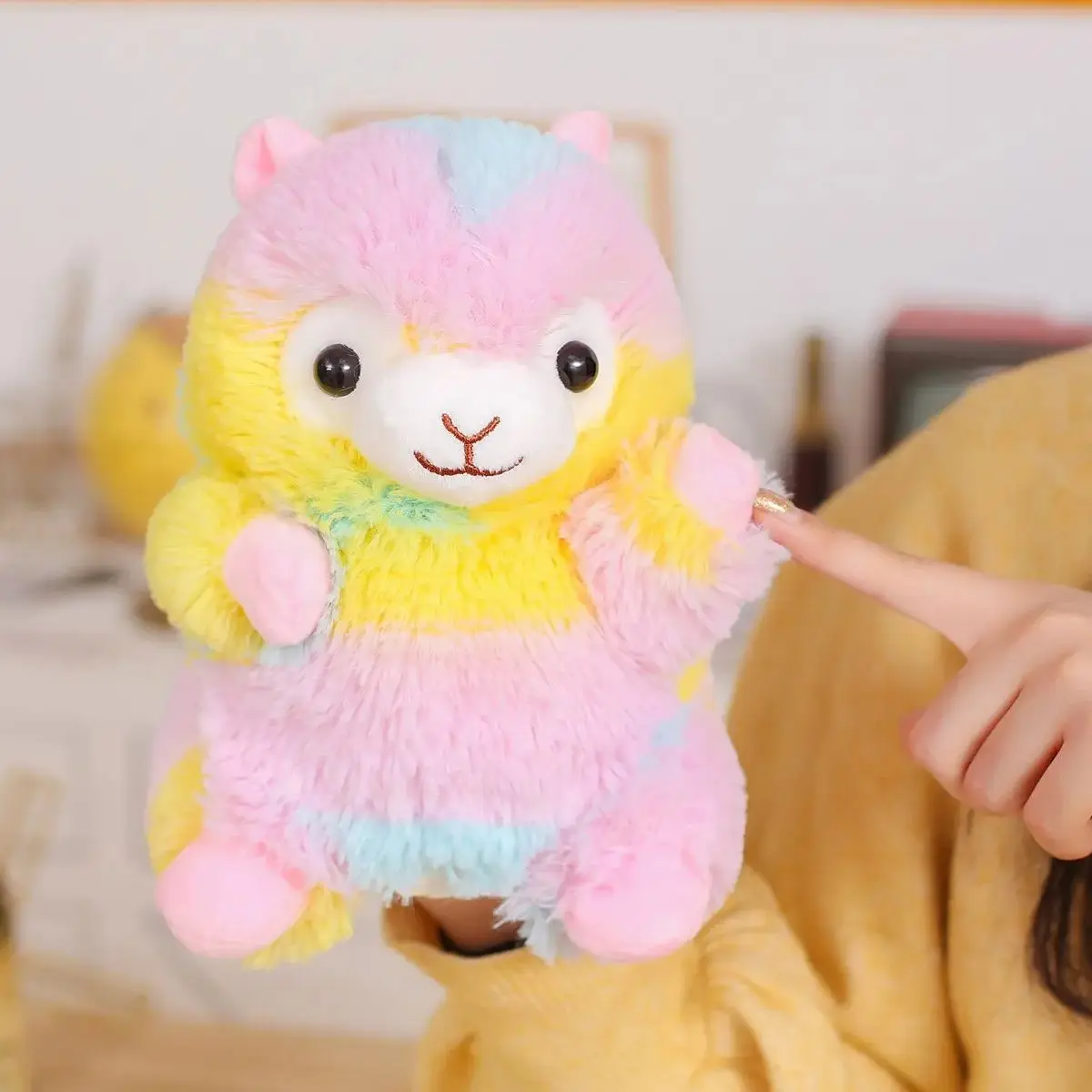 Peluche ripiene di alpaca bianca cartone animato burattino a mano genitore-figlio storytelling giocattoli di peluche di alpaca arcobaleno