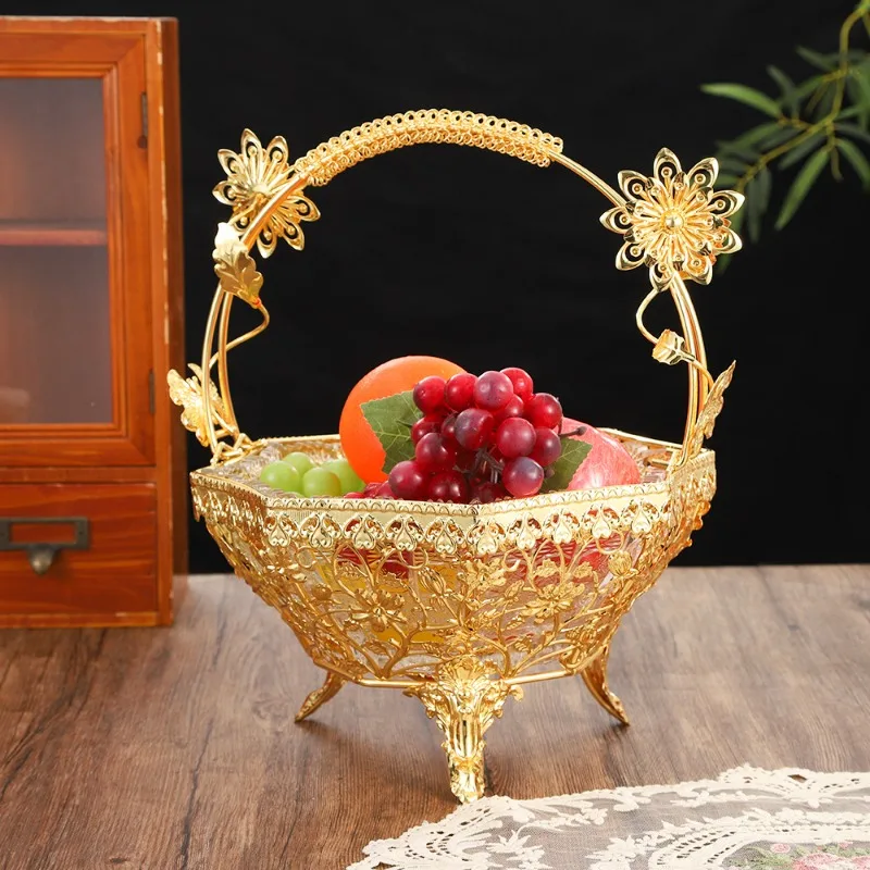 Talerz na owoce w stylu europejskim, wykwintne, lekko luksusowe rękodzieło, dekoracje do salonu, metalowe przekąski owocowe, talerz na owoce