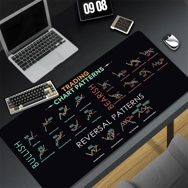 

Mouse Pad Office Laptop Hot Chart Pattern Gaming Accessories Mousepad PC Stock Market Gamer Cabinet Keyboard Rug Black Desk Mat