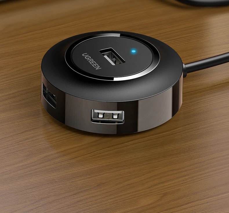 UGREEN USB 2.0 Hub Adaptador multifuncional de 4 puertos con cable de extensión USB Transferencia rápida de datos Admite discos duros de alta capacidad