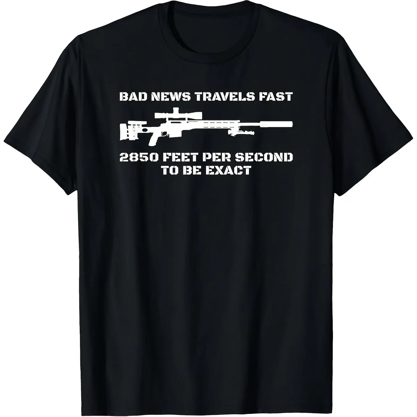 Men's & Women's Heavyweight Military Humor Sniper Rifle T-Shirt - 180gsm Black with Sniper & 2300 FPS Joke Graphic