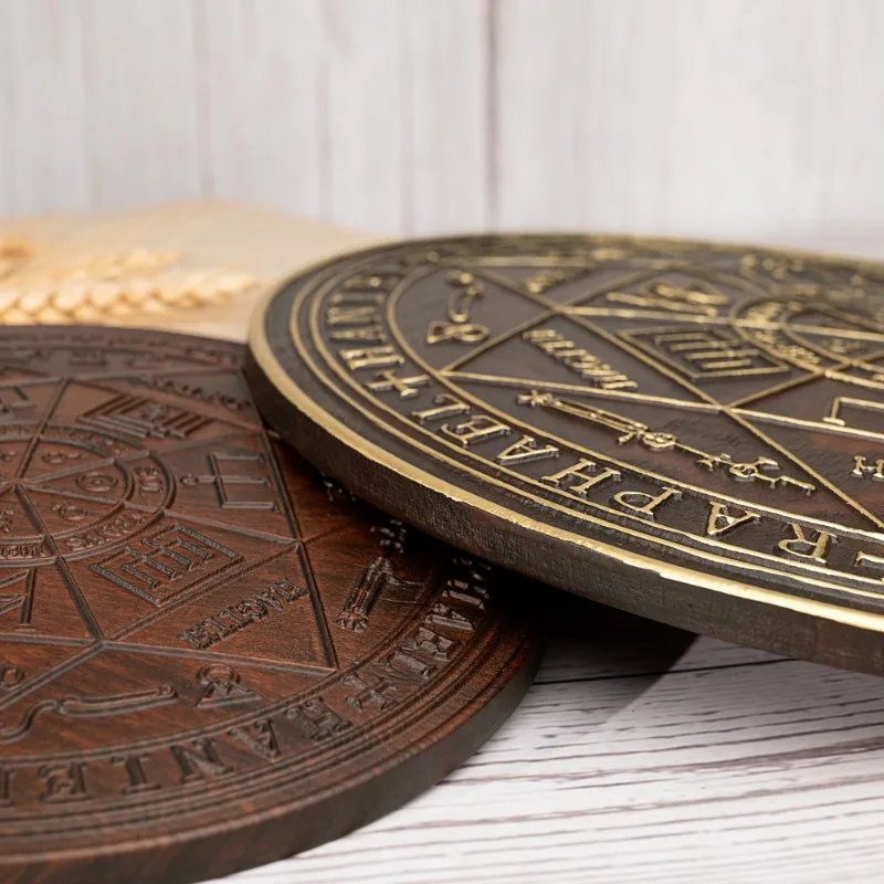 Vintage Seven Archangels Saint Michael Seal Wood Carved Home Ornament Hanging Plaque Decor