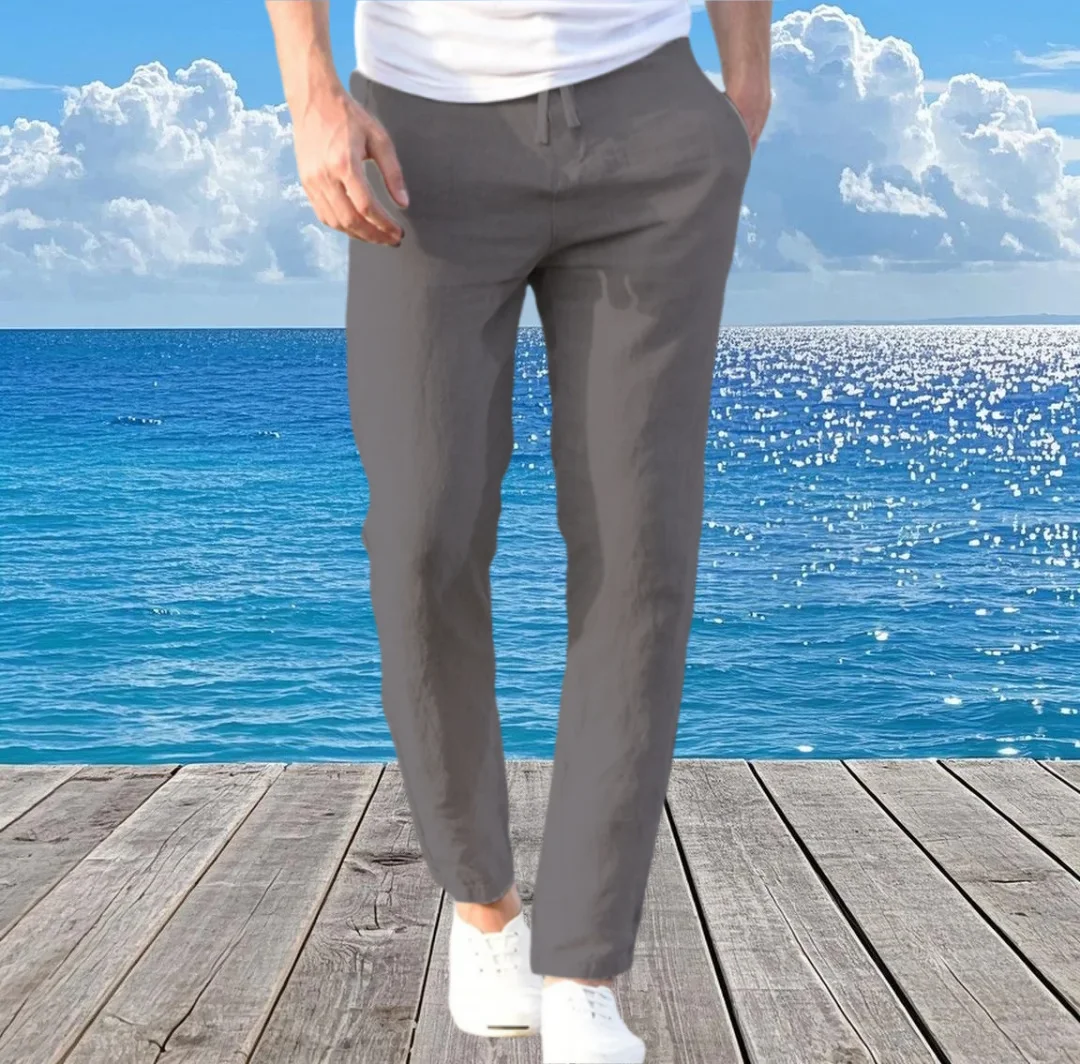 

2025 New Beach Pants For Men Joggers Streetwear Cotton Linen Sweatpants Casual Pants Hawaiian Vacation Loose Summer Long