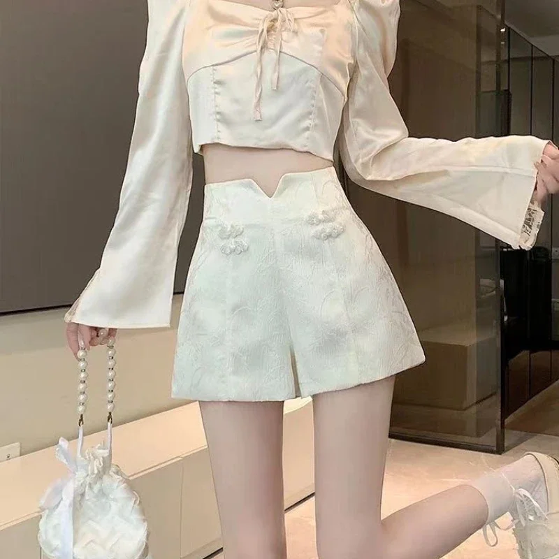 Damskie szorty z wysokim stanem, szerokie, krótkie, moda Kpop, odzież 2025 Y2k Harajuku, zwykłe, letnie, niska cena, elastyczne, modne.