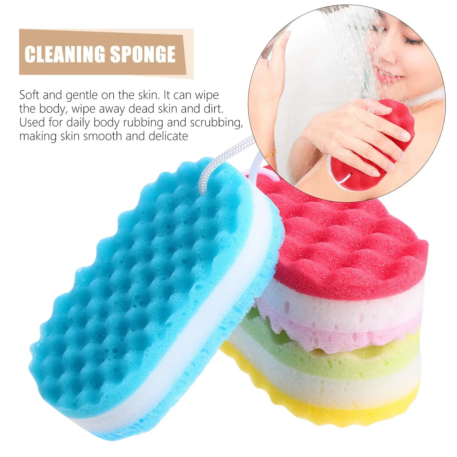 3 Pcs Three Layer Bath Sponge Random Color Cleaning Supplies Soap Portable Scrubber Body Adult