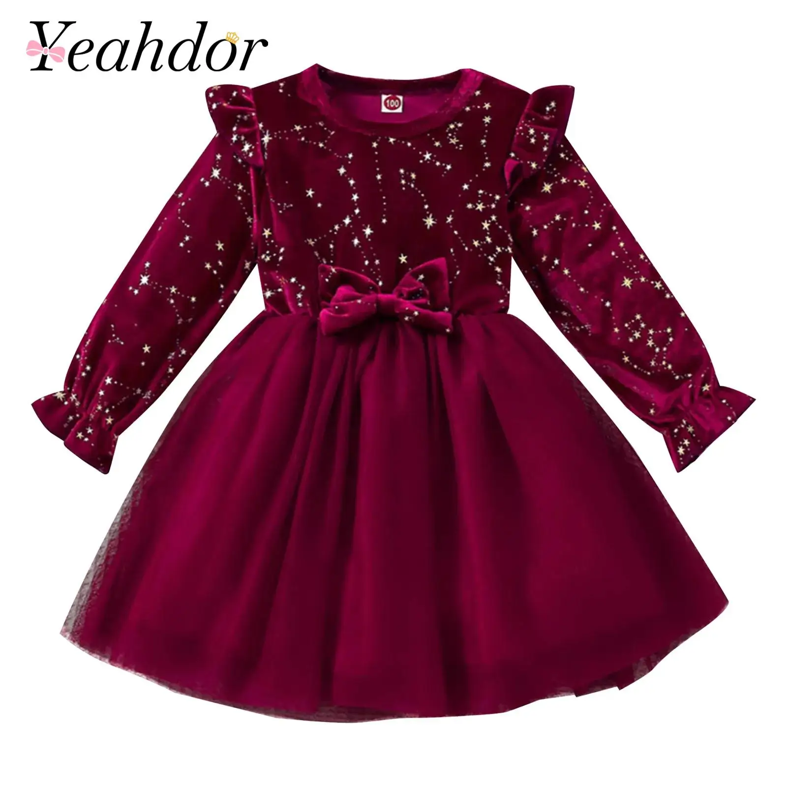 Girls Christmas New Year Princess Dress Shiny Velvet Dress Children's Princess Gown for Christening Dance Birthday Party Dresses