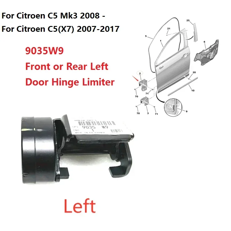 

9035W9 Front or Rear Left Door Hinge Limiter For Citroen C5 (X7) 2007-2017 Car Door Stop Door Stopper