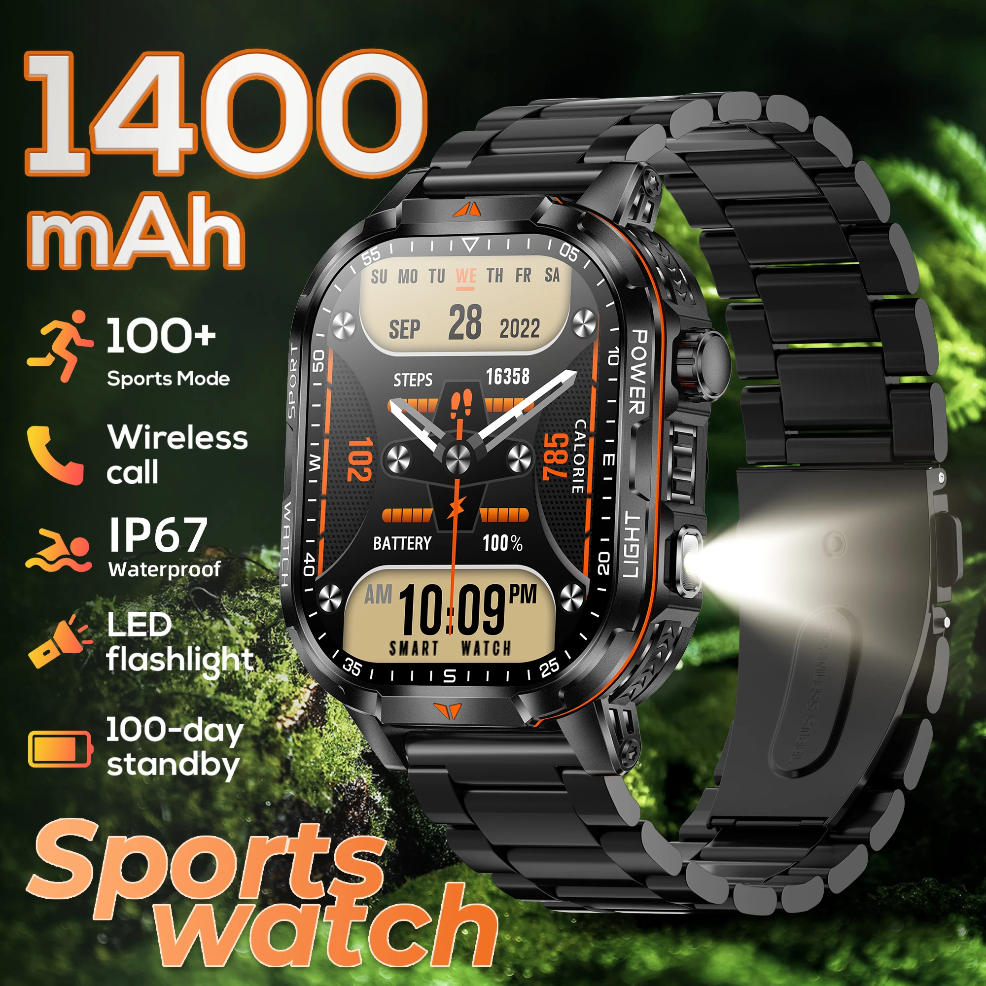 2026 Neue Militär-Smartwatch mit 1400mAh Akku, 2,01-Zoll AMOLED-Display, 10ATM Wasserdicht, GPS-Tracking für Android und iOS