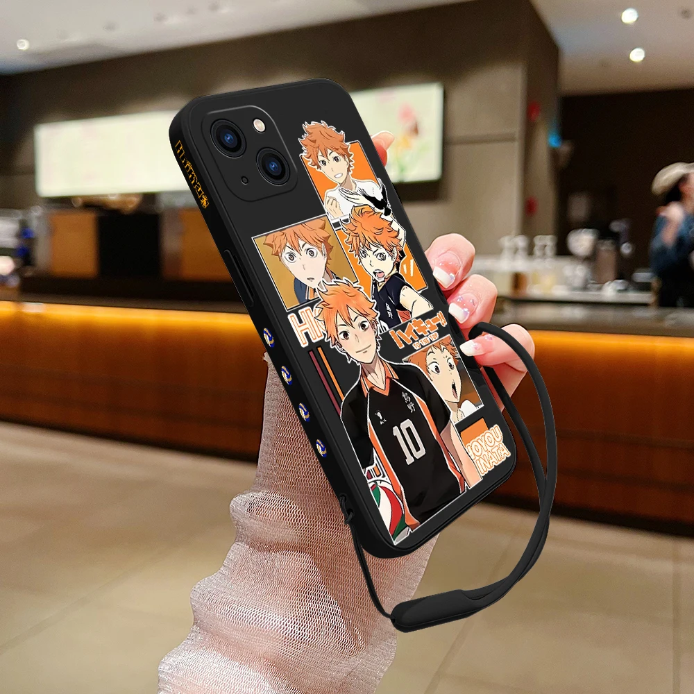 H-Haikyus!! Anime Phone Case For iPhone 15 14 13 12 11 Pro Max Mini X XR XS MAX SE20 8 7 Plus Silicone Cases with Hand Strap