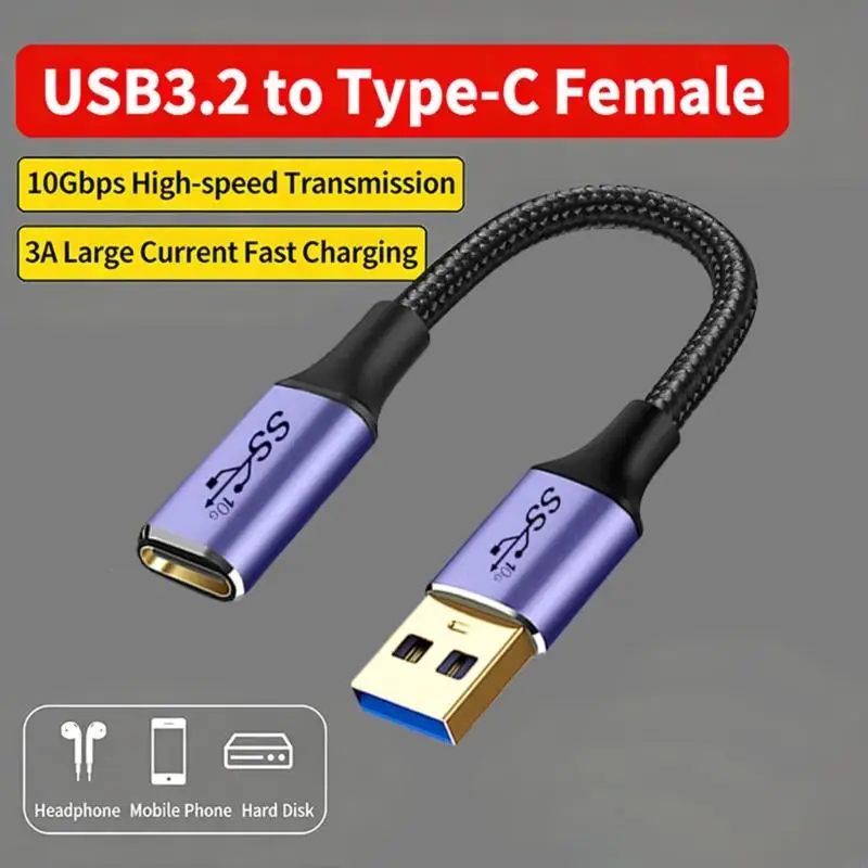 Nylon Weaving USB 3 0 Male To USB C Female Converter Cable 0.1m to 1m Length Option For Charging Devices H8WD
