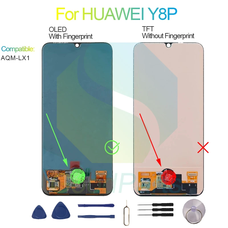 Pengganti layar tampilan layar untuk HUAWEI Y8P, 2400*1080 AQM-LX1 Y8P LCD rakitan Digitizer sentuh