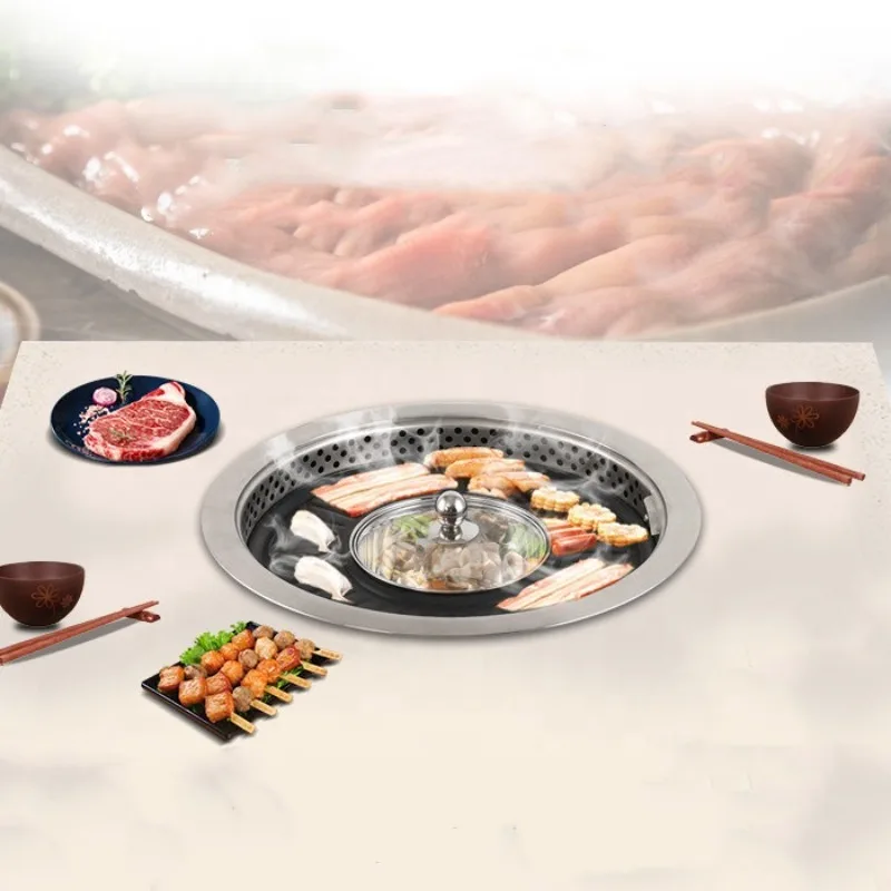 Stainless steel electric barbecue grill buffet Korean barbecue hot pot table warmer food warmer