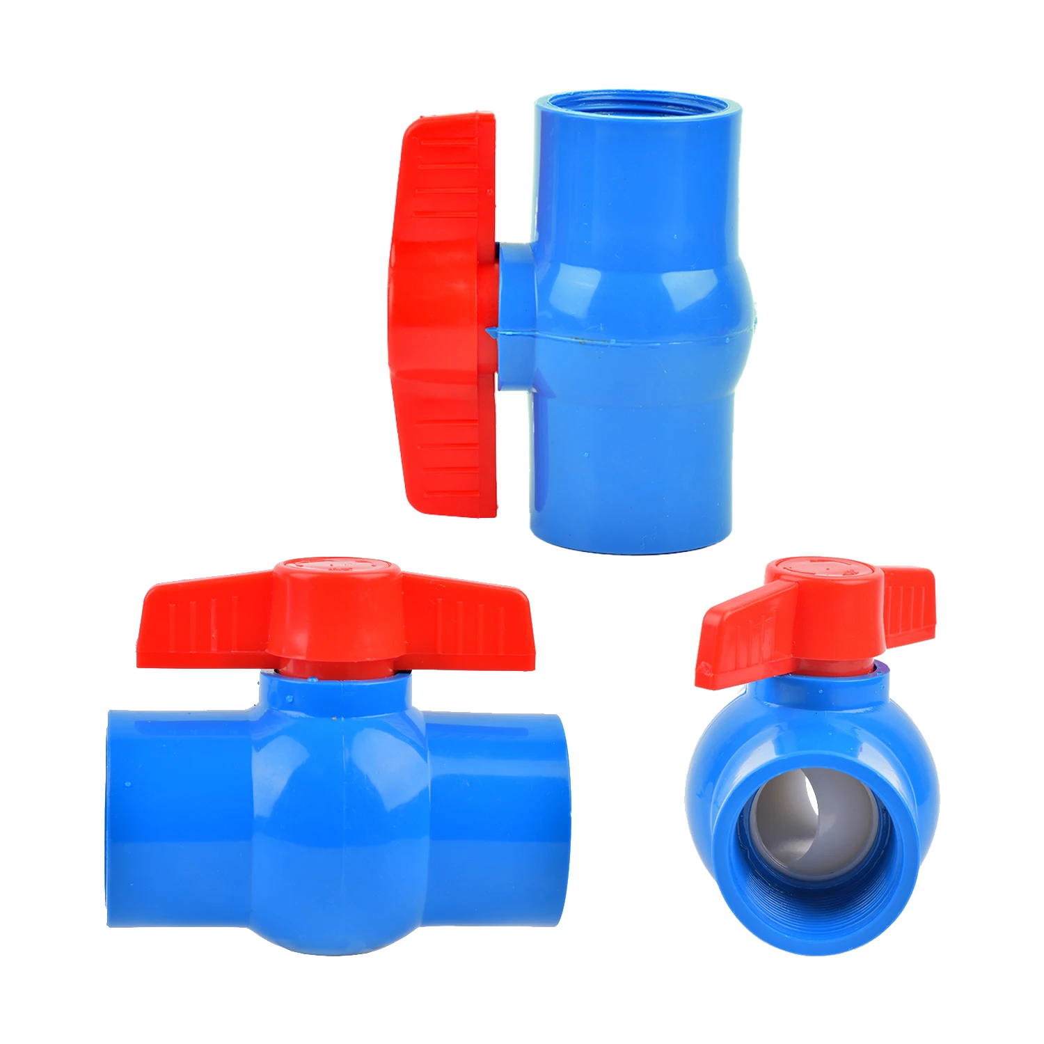 20~50 mm Thread and Socket Type Blue PVC Ball Valve 1/2~1.5 inch Garden Irrigation Fittings Aquarium Fish Tank Switch Ball Valve