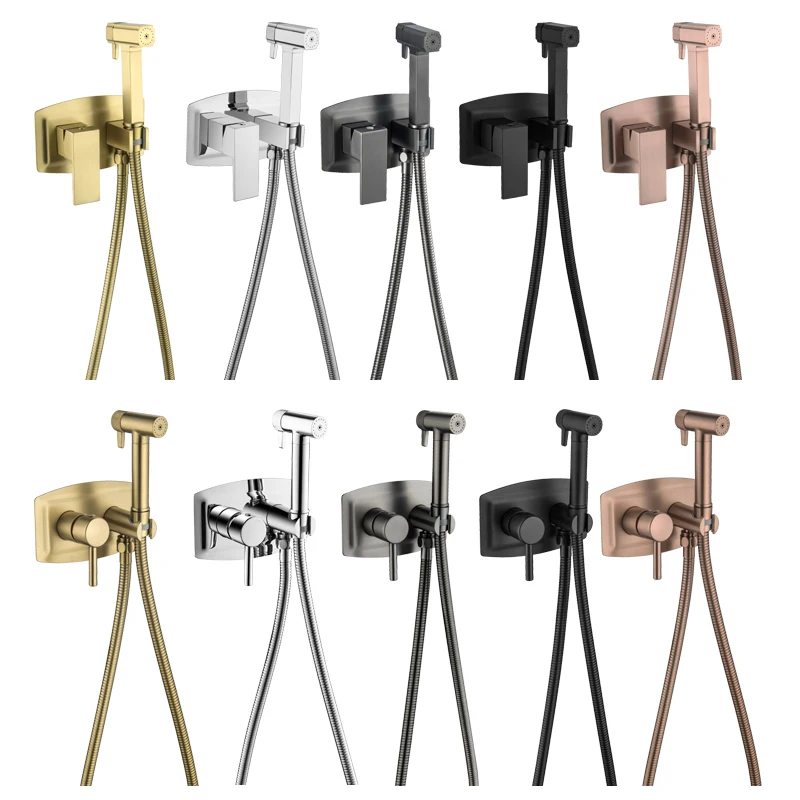 Portable Bidet Sprayer Set Brushed Gold Spray Toilet Faucet Brass Hot Cold Water Mixer Bathroom Shower Head Douche Kit