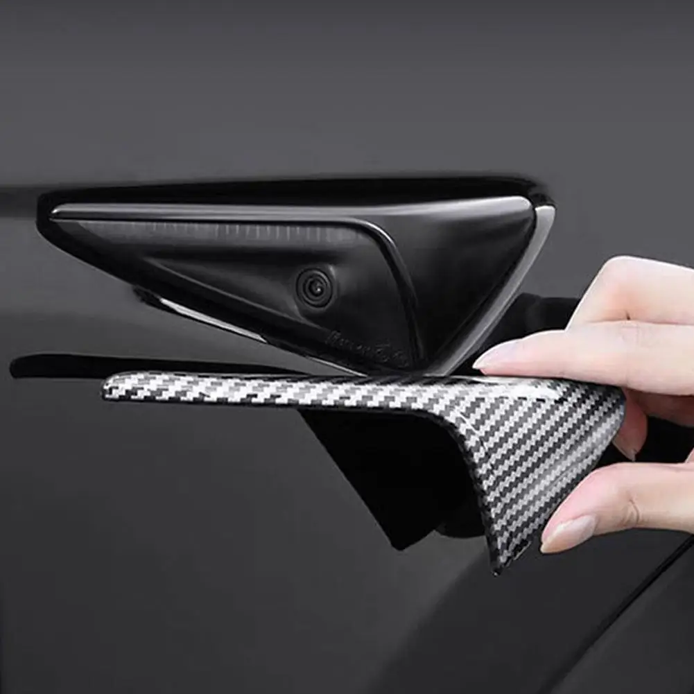 ABS Carbon Pattern Side Camera Cover For Tesla Model 3 Highland 2024 Model Y Juniper 2026 ABS Leaf Board Sticker Accessories