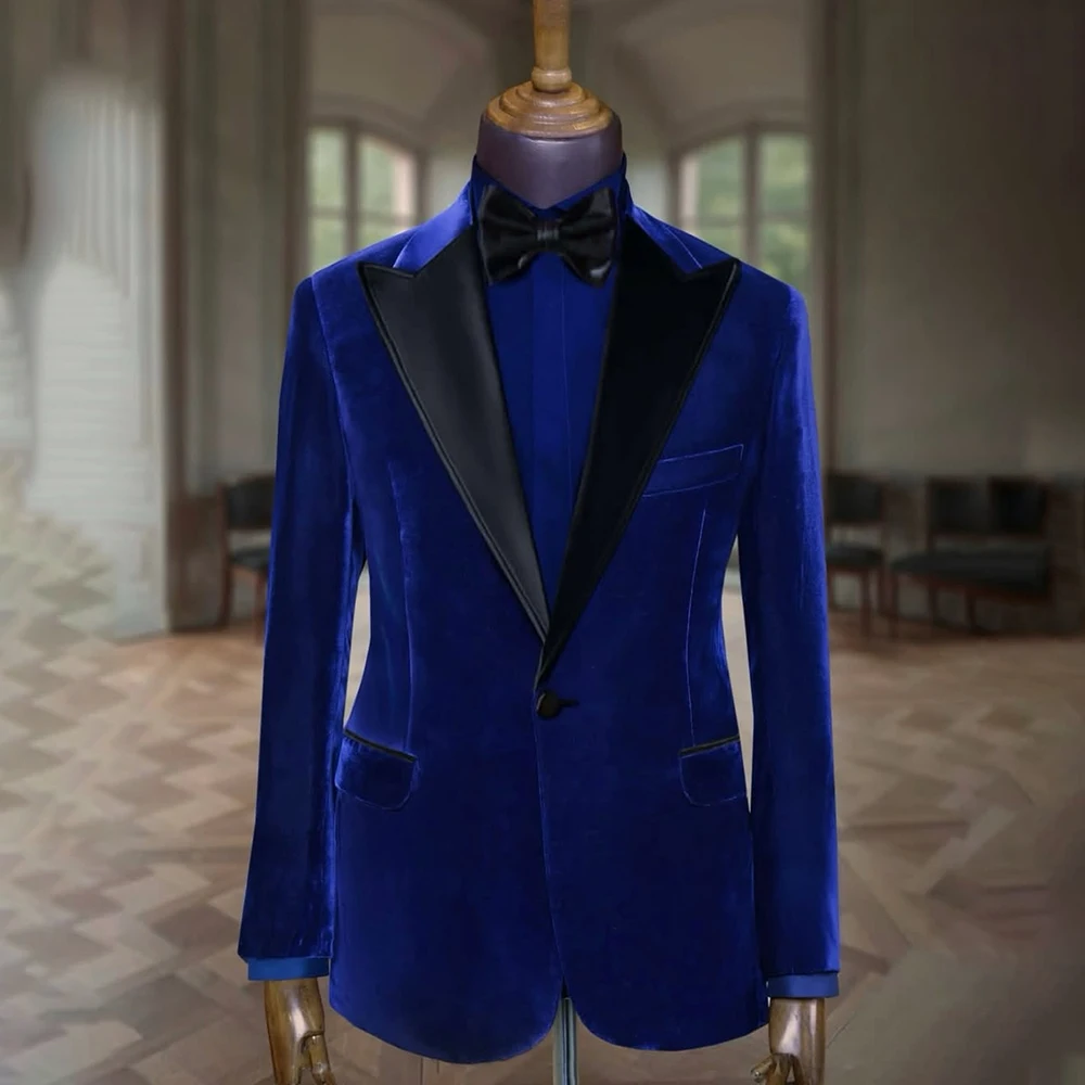 

Королевский синий мужской костюм Блейзер Бархатный однобортный пиджак с лацканами Модный приталенный повседневный цельный пиджак Мужская одежда Terno