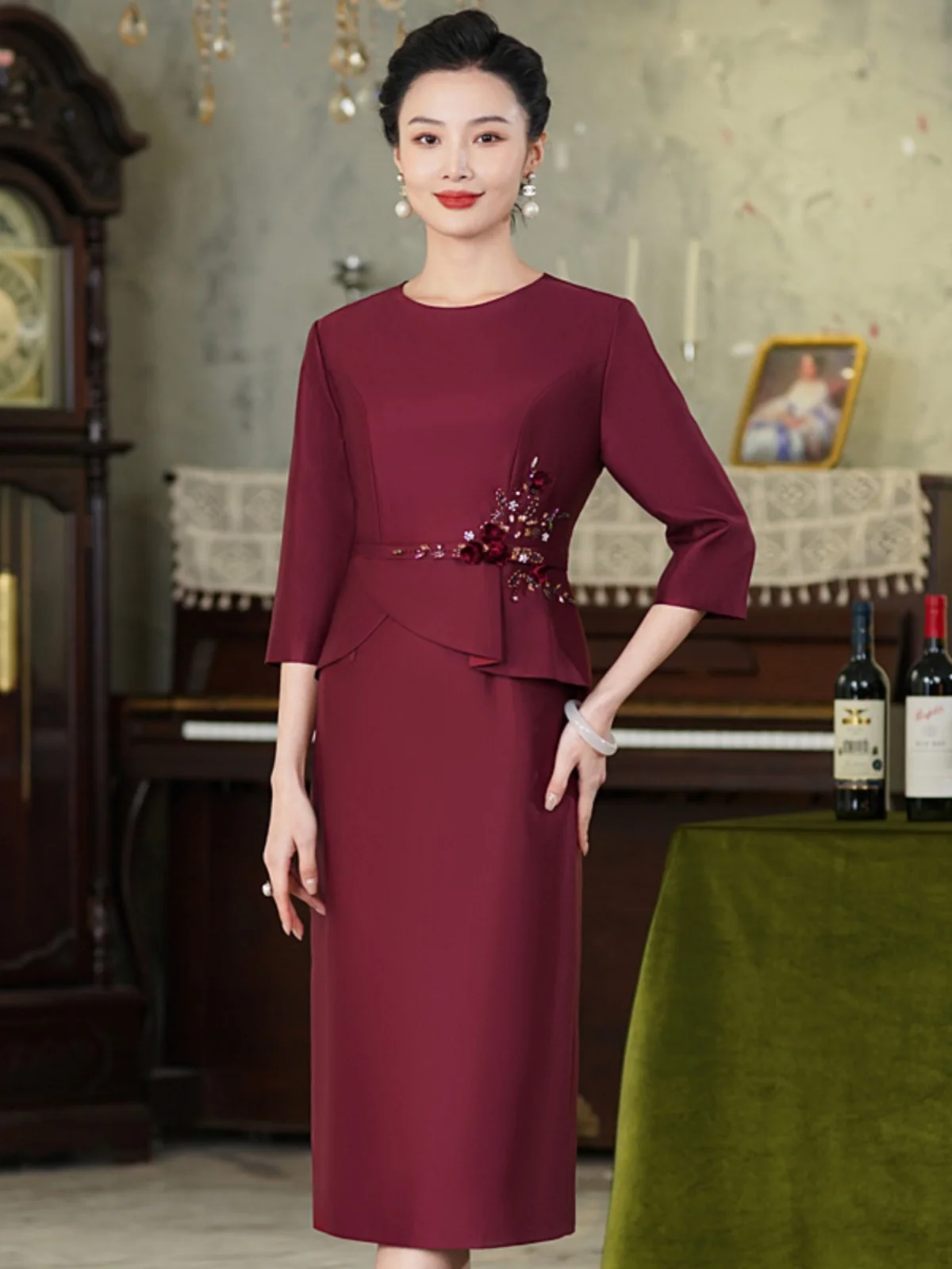 

Ele Autumn Winter Mom Wedding Banquet Dr New Chinese Sle Wedding Dr Svel Midi Dr for andma