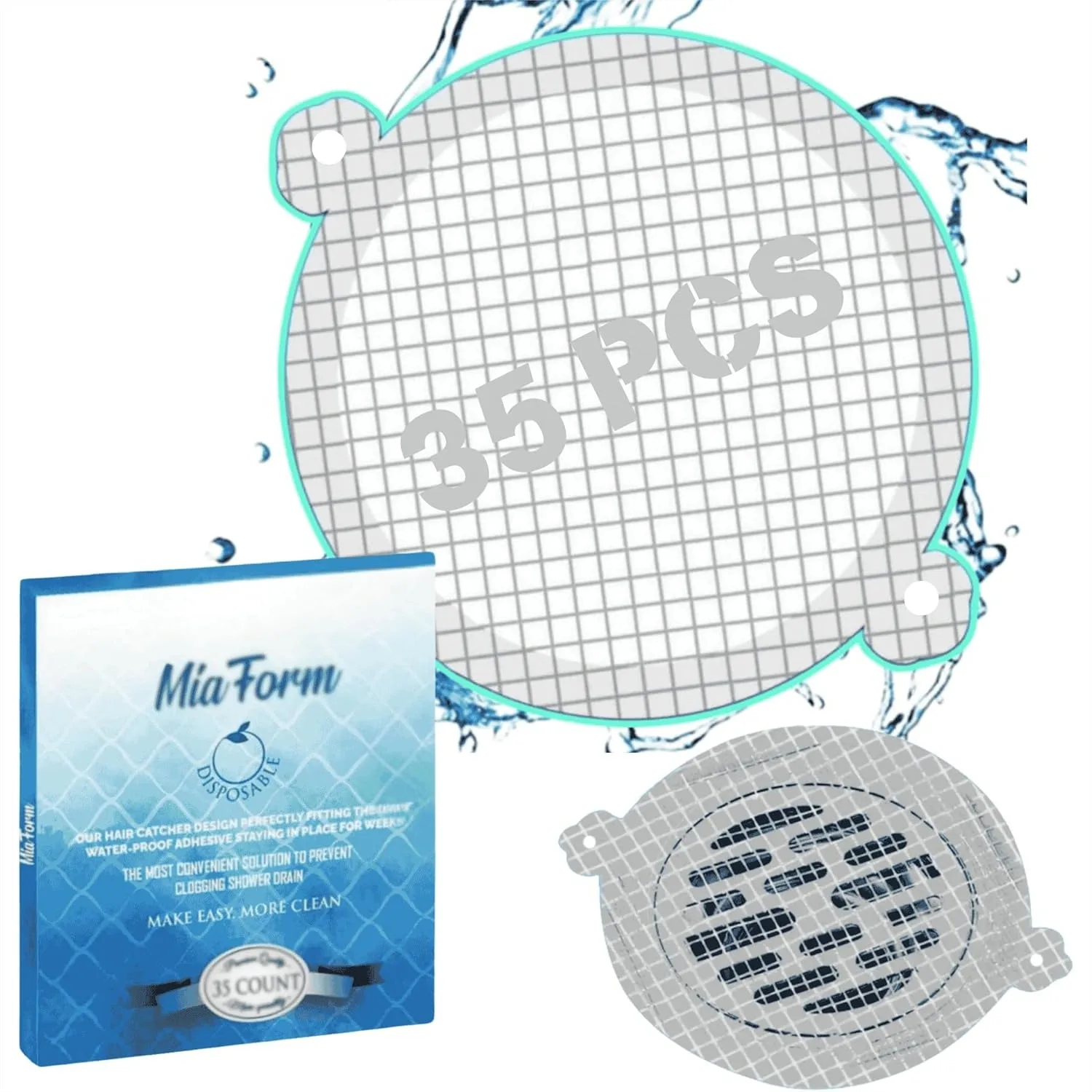 

Одноразовые сетчатые наклейки для улавливания волос в душевом дренаже, 35 шт. - Простое решение для легкой уборки