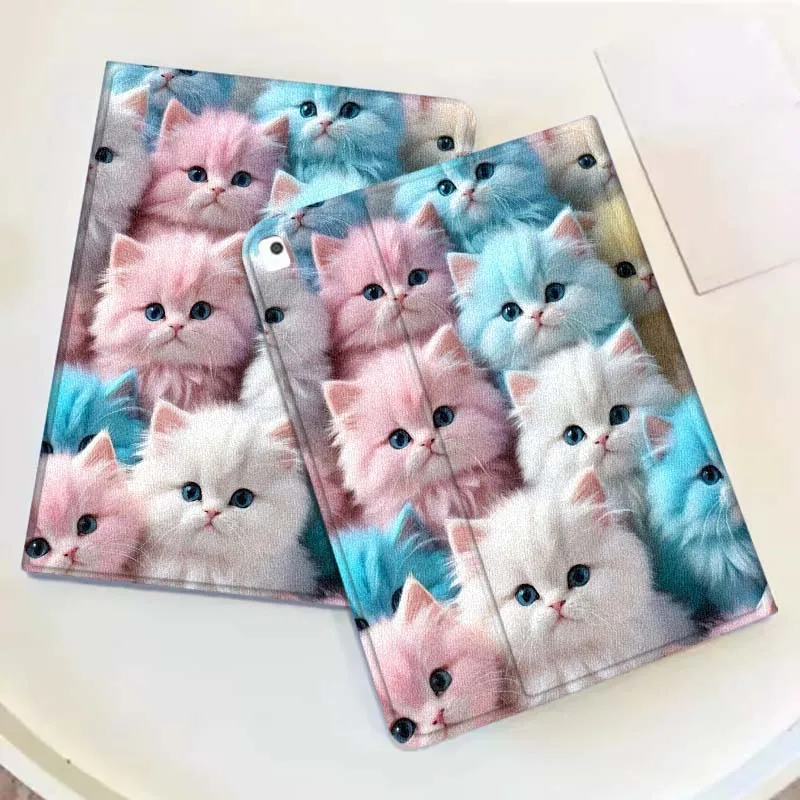 Cartoon Kitten Group For iPad Pro Mini Air 1 2 3 4 5 6 7 10 11 th 8 9 gen 11 M4 M5 Foldable Tablet Case Cover