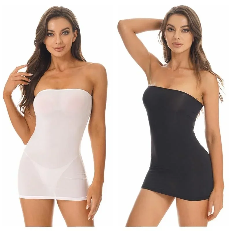 Frauen einteilige träger lose durchsichtige figur betonte ärmellose Tube Top Off Schulter Kleider Abend Party Club kurze Mini kleid sexy