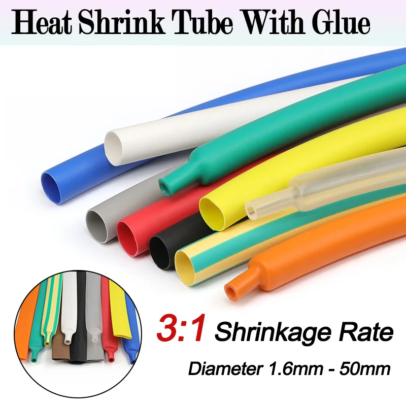 5 Meter 3:1 Schrumpfschlauch mit Kleber 1,5mm~50mm Doppelwandiger Schrumpfschlauch Selbstklebend DIY Draht Wasserdichte Polyolefin-Isolierhülle