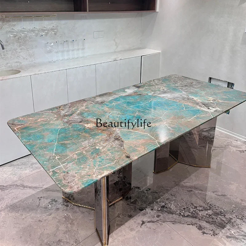 ls51Green natural marble dining table Italian light luxury high-end household luxury stone dining table