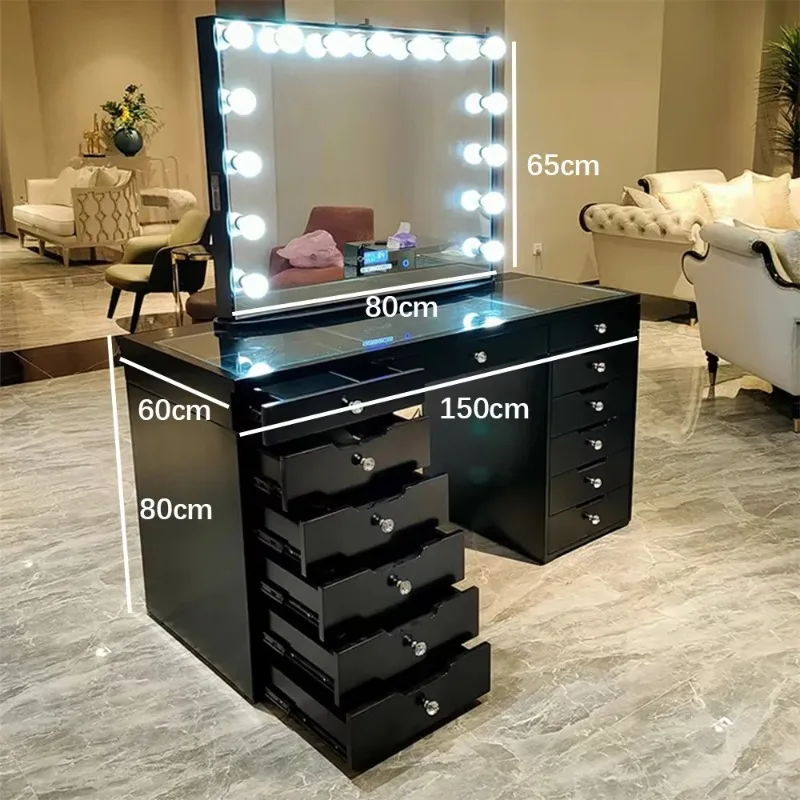 Wholesale Modern Dresser Glass Countertop Dresser with LED Lighting Mirror Storage Power Socket Bedroom