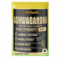 30 Patches Ashwagandha Transdermal Patches with Rhodiola Rosea, Ginger, Black Pepper - Strength Immune Support