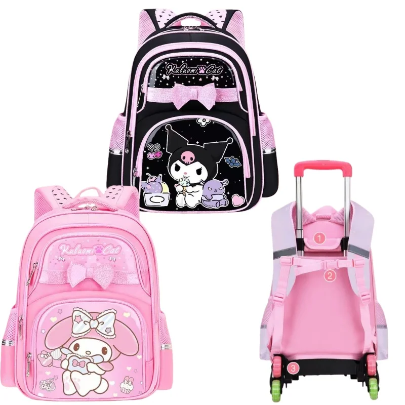 Mochila Sanrio My Melody Trolley, bolso escolar de gran capacidad, bolso luminoso impermeable Kuromi, regalo de vacaciones para niños y niñas, Anime