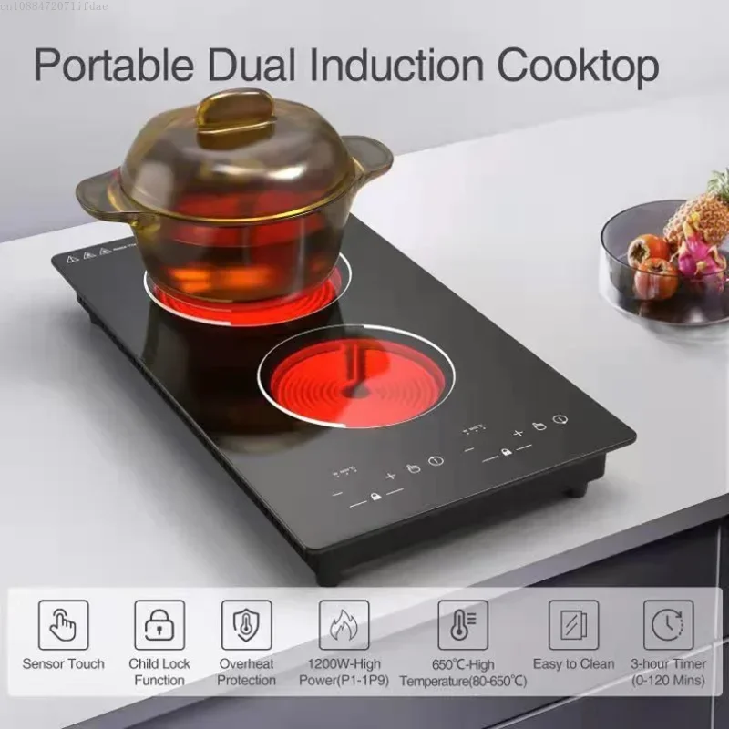 المطبخ 2 حلقات طباخ السيراميك التعريفي كوكتوب مزدوج طباخ كهربائي الفرن التدفئة طباخ موقد كهربائي لوحة الطبخ العمودية #3
