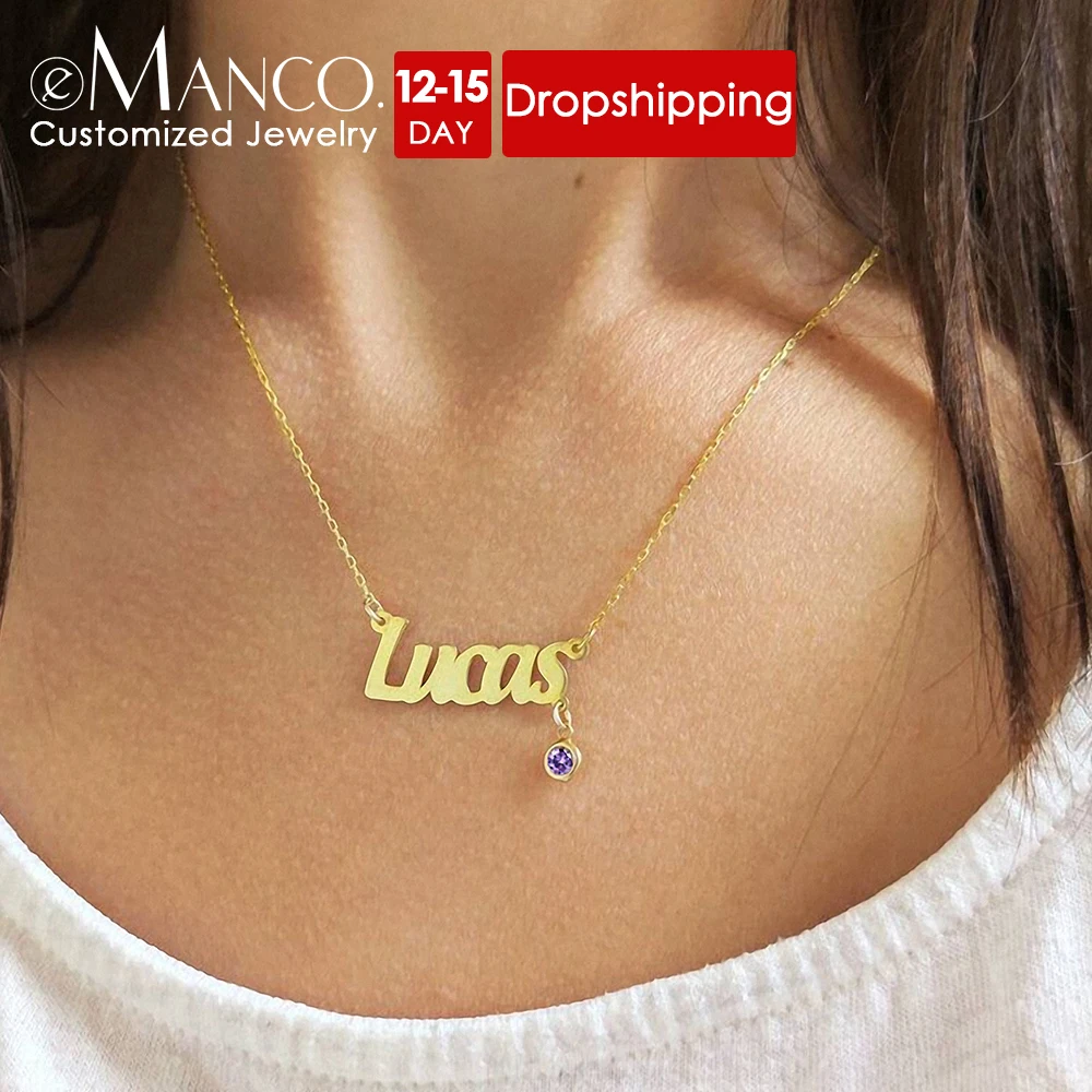 eManco Sparkling Birthstone Pendant Necklaces Custom Name Monogrammed Necklace Stainless Steel Women's Jewelry Gifts