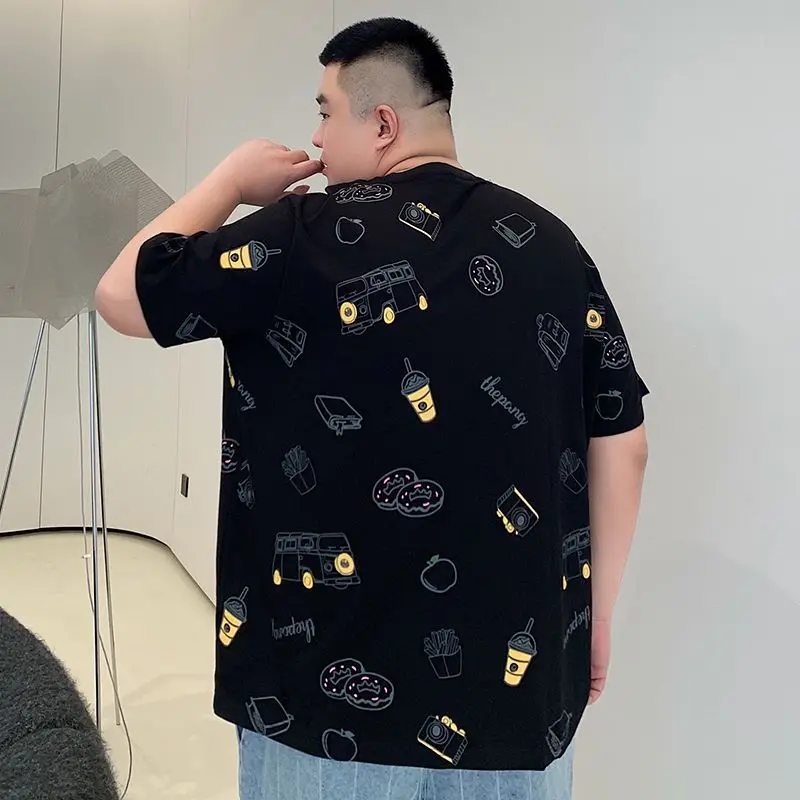 صيف جديد الطباعة حجم كبير الشارع بلايز عادية الرجال قصيرة الأكمام س الرقبة فضفاضة موضة تي شيرت Harajuku الاتجاه الرجال الملابس