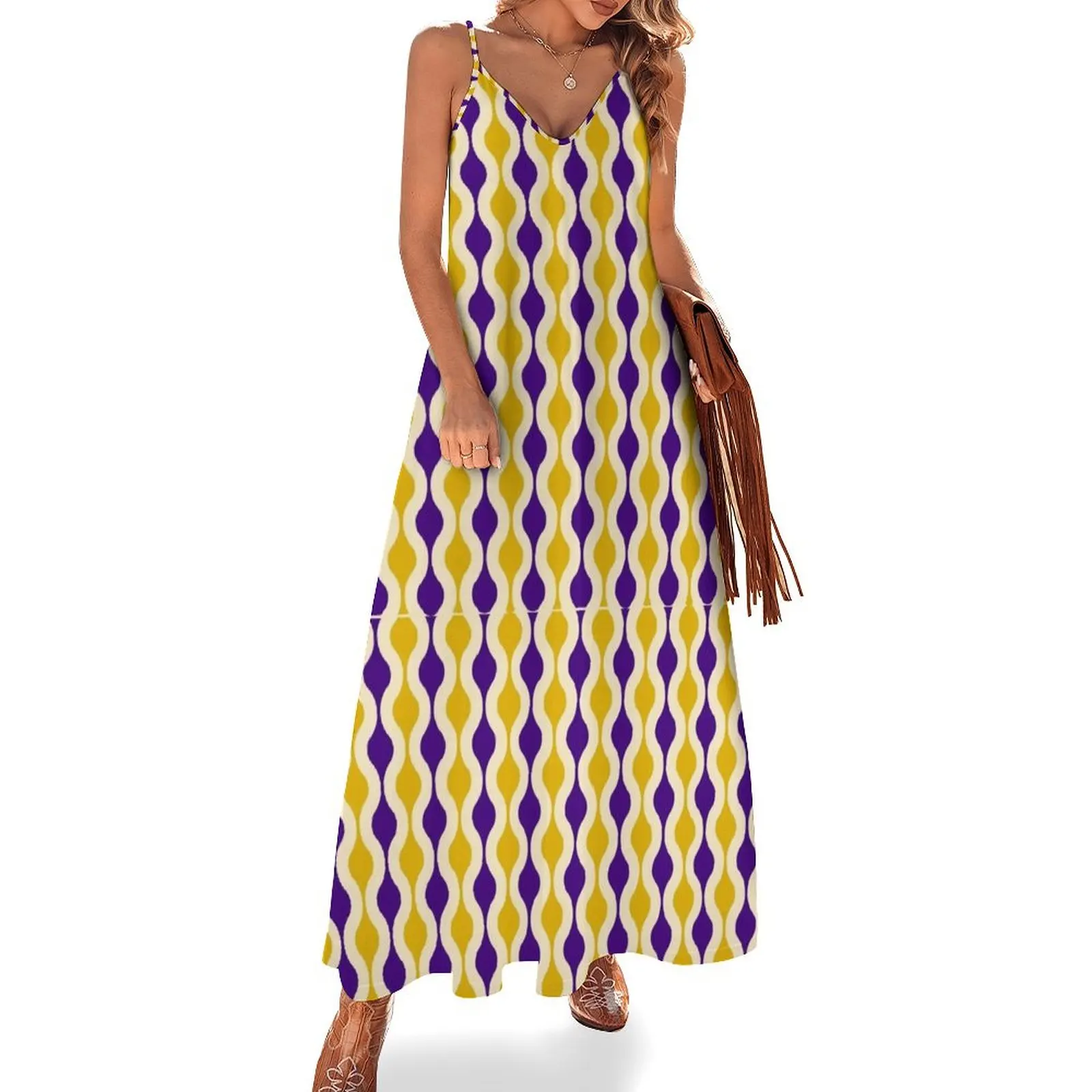 

Groovy 70's pattern purple and gold Sleeveless Long Dress dresses summer woman 2025 summer dress womens 2025 Dress