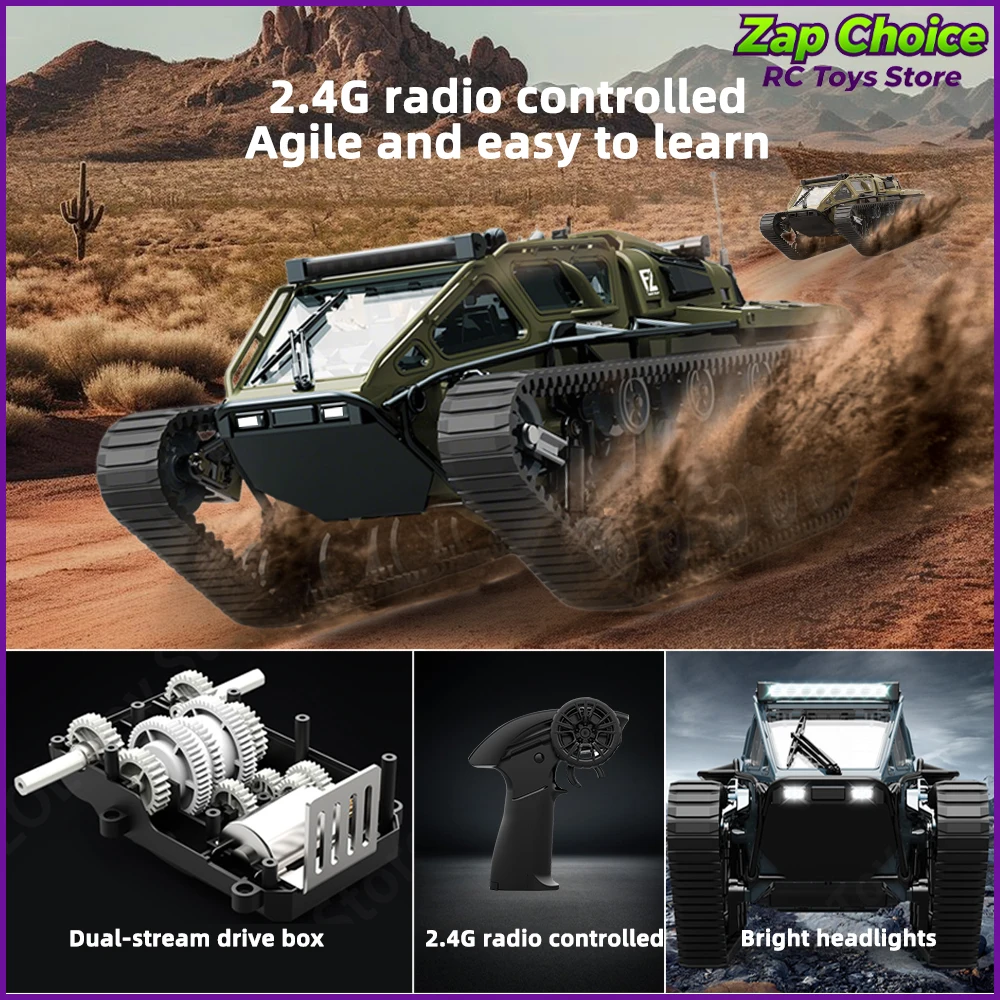 Carro RC Tanque Tracked JJRC C8812 1/16 2.4G 4CH Totalmente Proporcional 360 °   Veículo Off-Road de Brinquedo 8KM/H com Luzes RTR, Presente para Crianças e Adultos