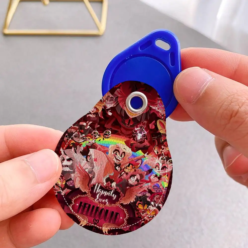 C-Charlie H-Hazbin Keyring Leather Access Card Holder Keychain Community Water Drop Proximity Card Protective Case