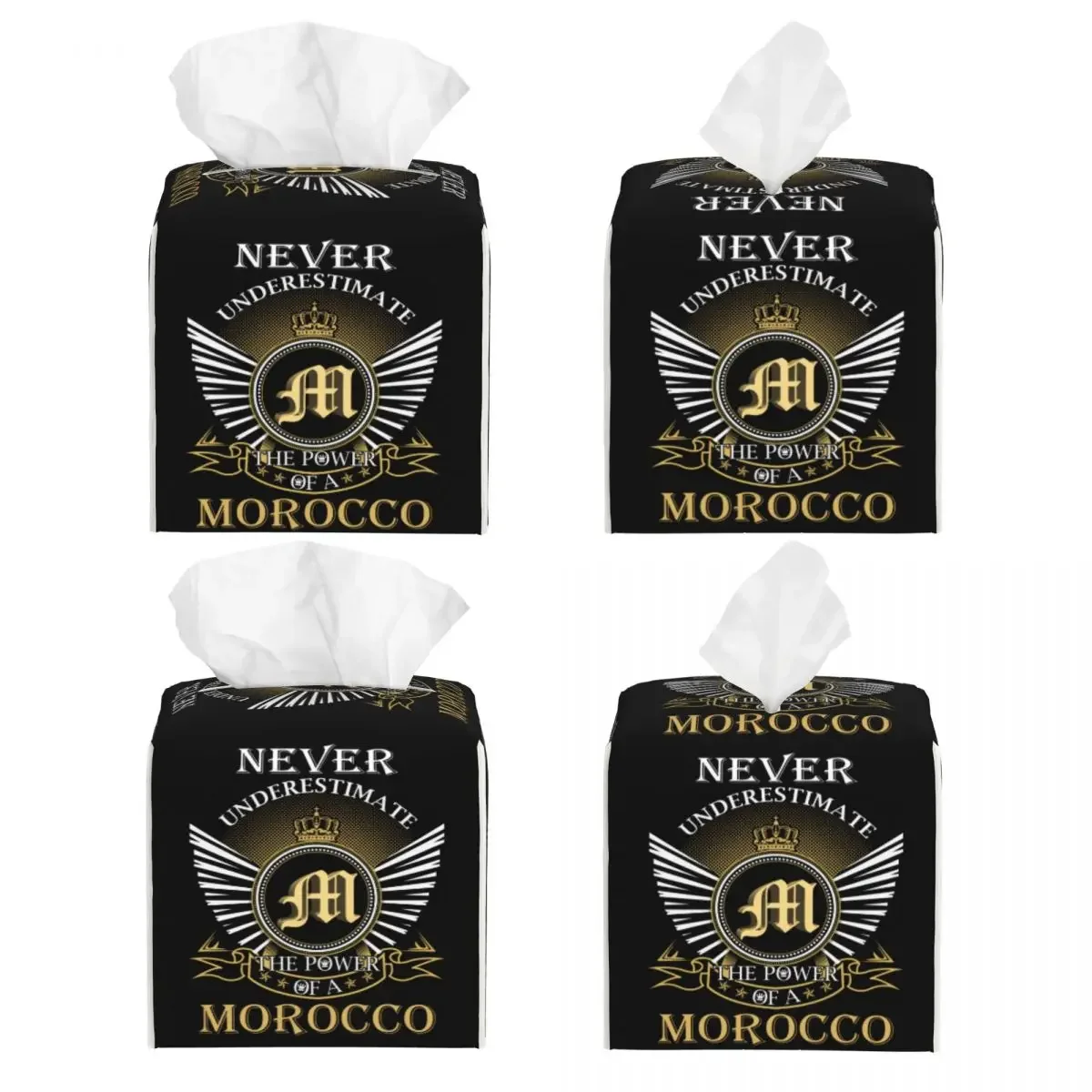 Custom Never Underestimate Morocco Facial Tissue Box Cover Square Moroccan Proud Patriotic PU Leather Tissue Box Holder for Car