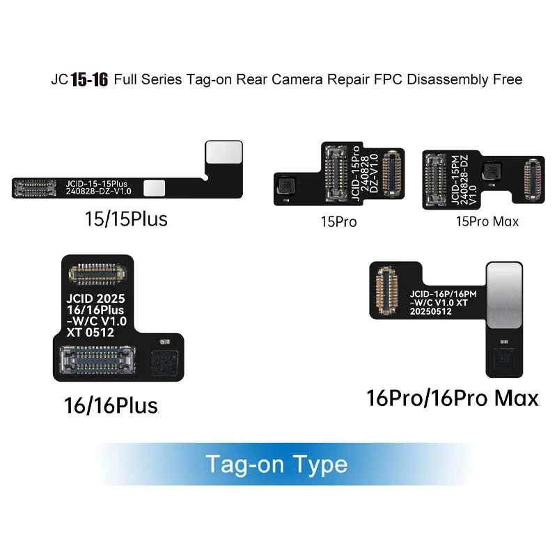 JCID Tag-On Rear Camera Repair FPC Flex For iPhone 12-16Pro Max Solve Code Matching and Pop up window problems Without Soldering