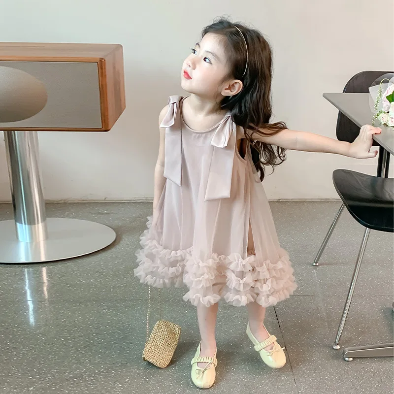 Girls Summer Dress 2024 New Fashionable Baby Girl Summer Sweet Dress Girls Sleeveless Gauze Princess Dress