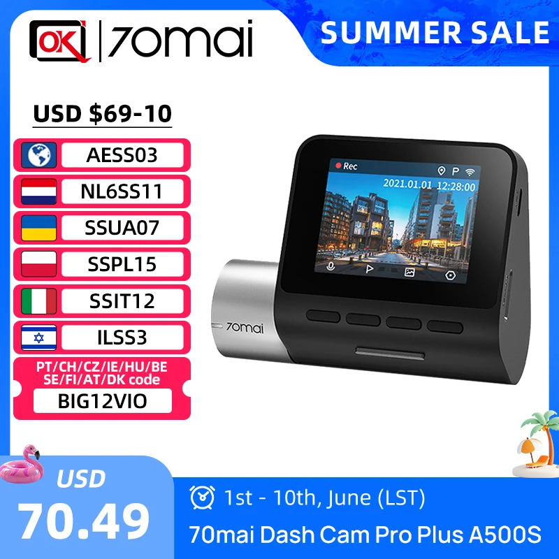 Global Version 70mai Dash Cam Pro Plus A500S 1944P Car DVR Set in