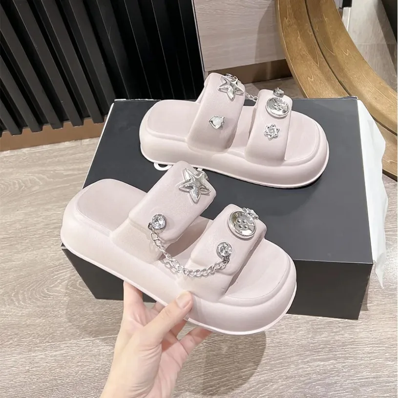 Home Slippers Women Chain Platform Cloud Outdoor Indoor Summer Soft Sandal Slides Flip Flop Men Male Ladies House Shoe Flat