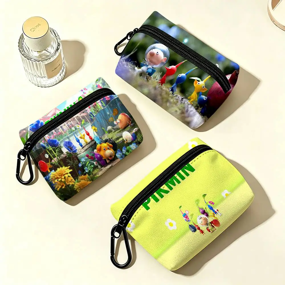 Classic Animation PIKMIN Multifunctional Oxford Cloth Small Pouch With Hook Mini Coin Wallet Earbud Storage Bag