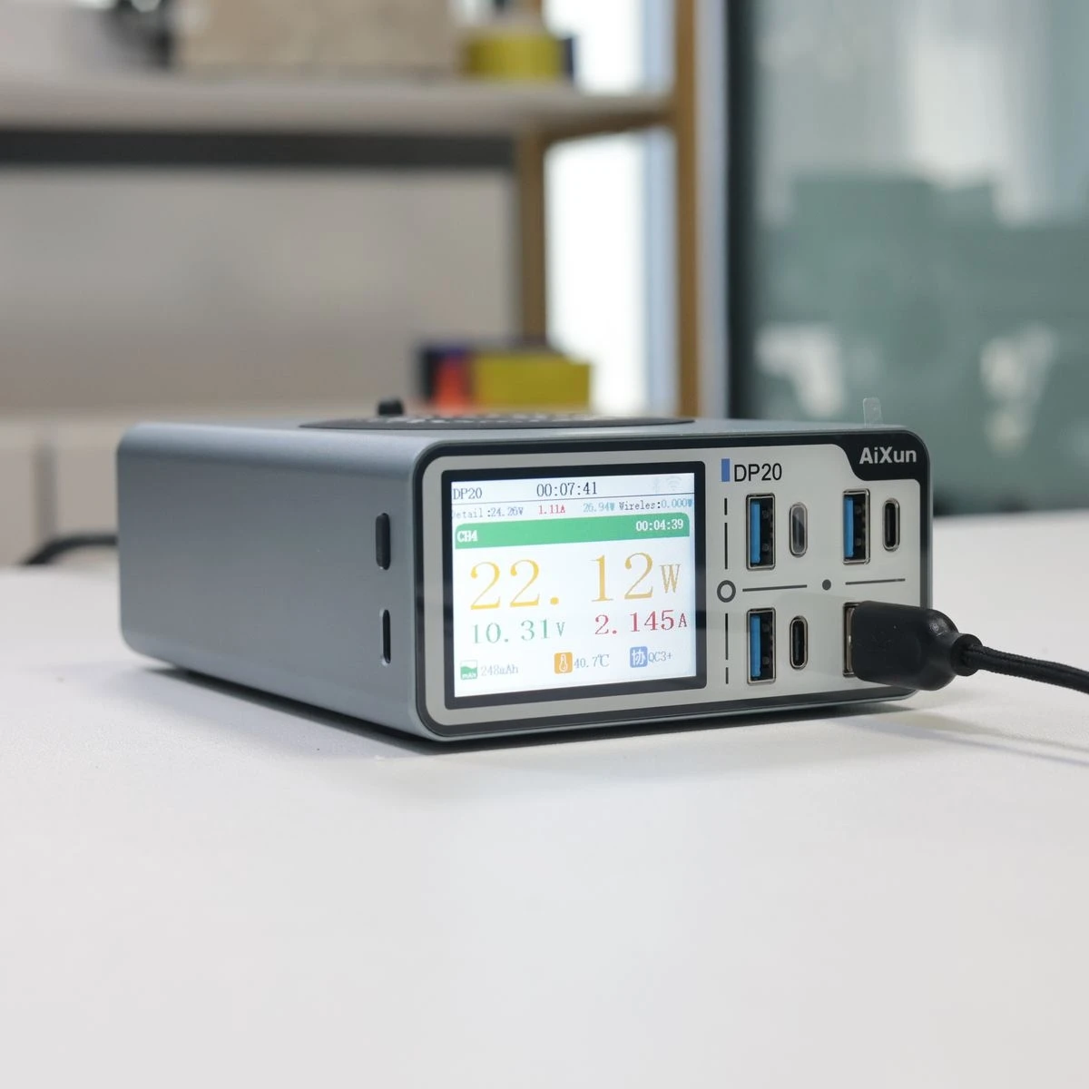 شاحن سطح المكتب الاحترافي بقدرة 200 وات AIXUN DP20 | شاشة 2.4 بوصة، 4 منافذ + أداة تحليل تيار الجهد اللاسلكي #5