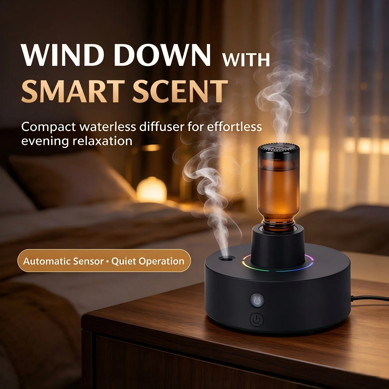 Mood Enhancer Smart Scent Diffuser, RGB Ambient Light & Auto Spray Air Freshener, Whisper Quiet Aromatherapy for Bedroom Office Desk