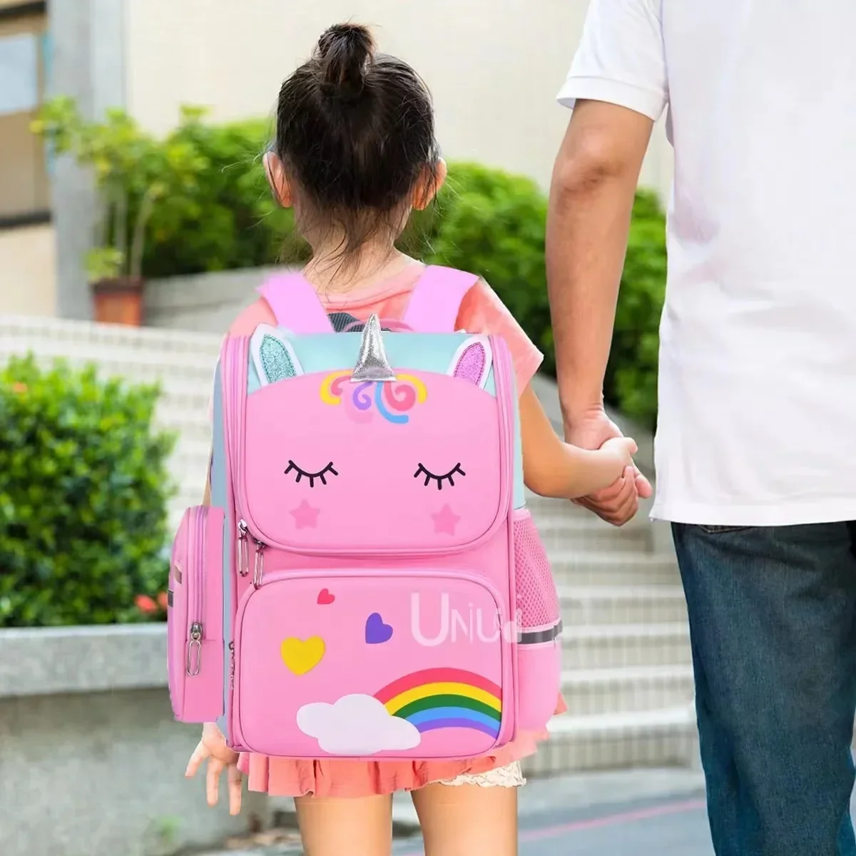 Unicorn primary school students cartoon schoolbag pink blue children\'s schoolbag kindergarten schoolbag boys girls