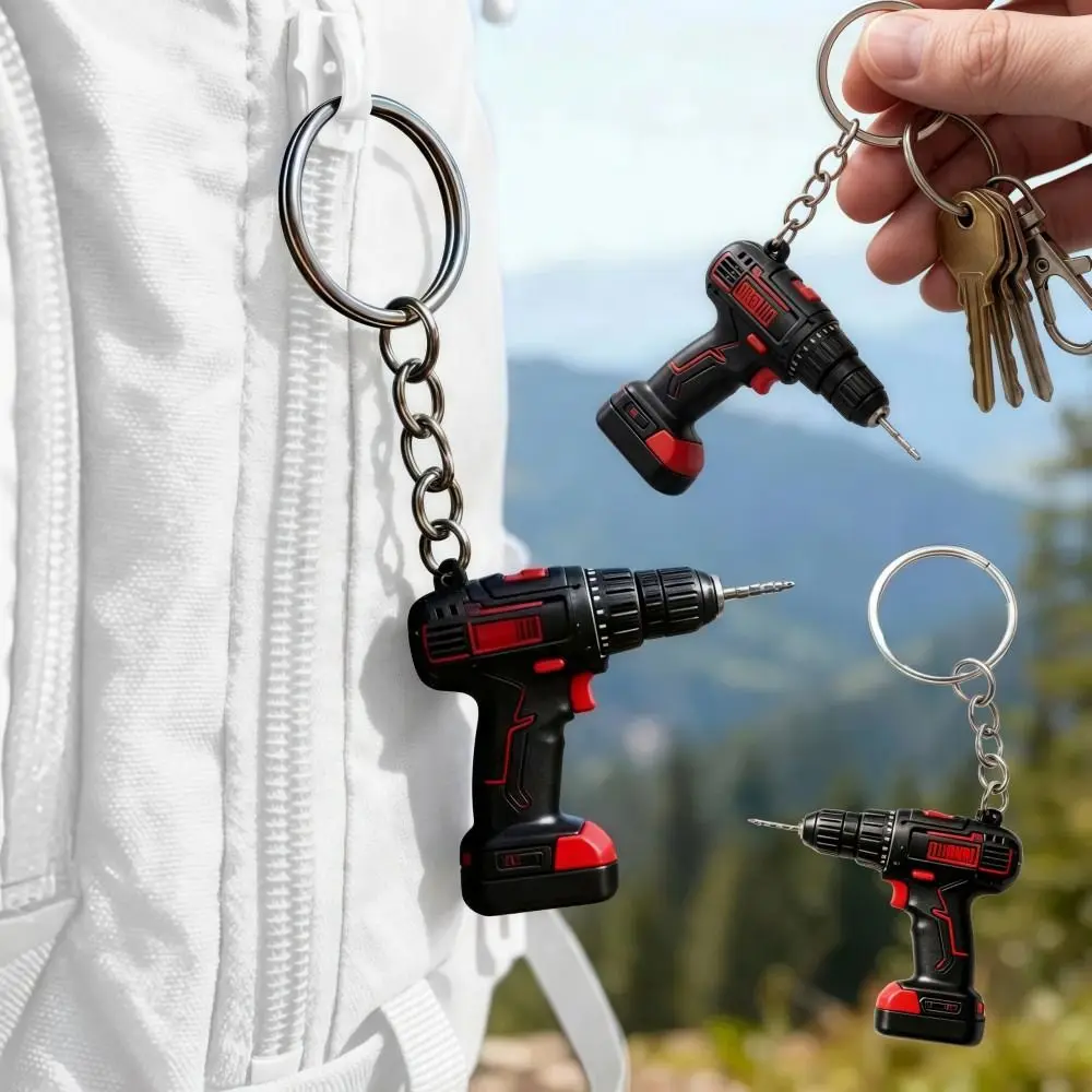 Mini Electric Drill-shaped Key Chain Lifelike Cool Drill Key Ring Silicone Lightweight Handheld Drill Bag Pendant Gifts/Decor