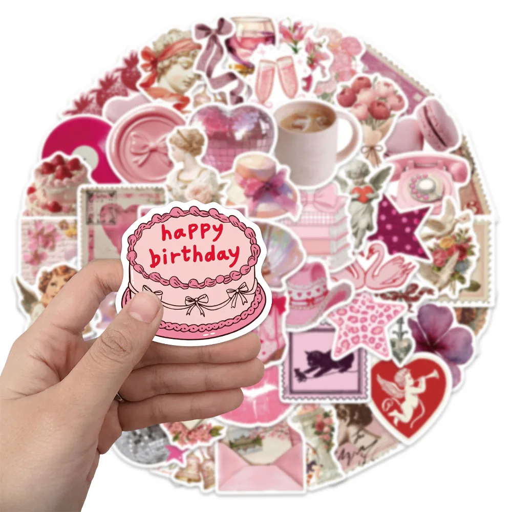 50PCS Pink Love Poem Handwritten Material Phone Cases, Laptops, Suitcases, Water Cups Waterproof Decorative Stickers