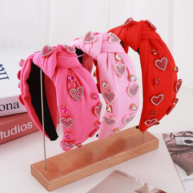 Women's Headband Korean Style Fashionable Funny Sweet Hair Accessories Knotted Love Crystal Studded Diamonds Wide Edged Headband