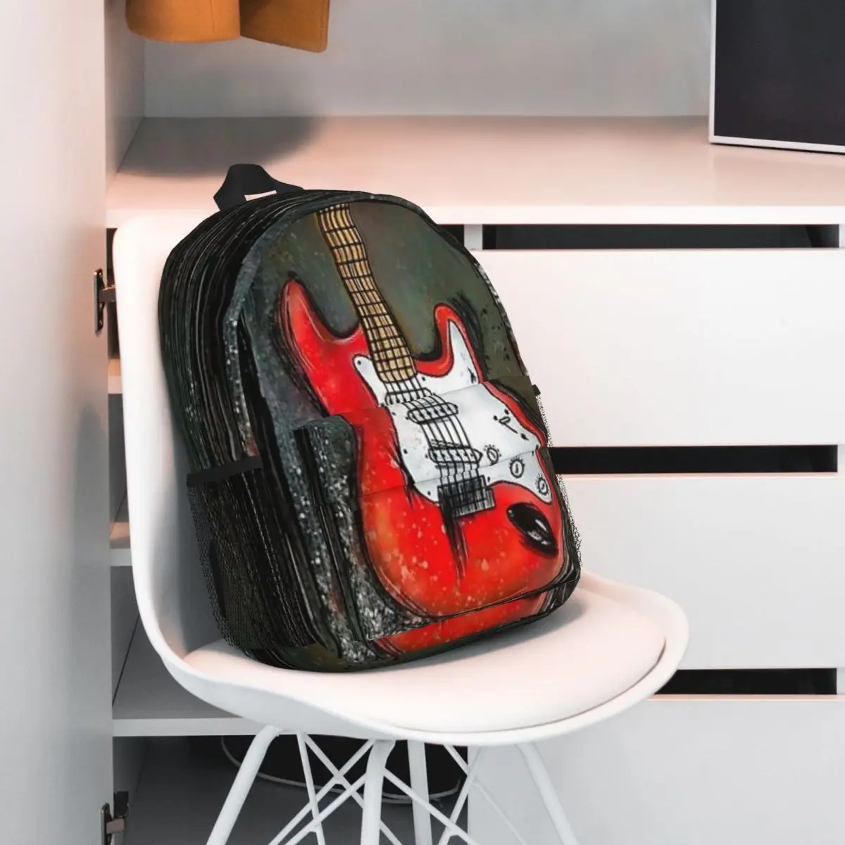 Guitarra elétrica impressa leve mochila casual para escola, ao ar livre, compras, escritório 15 polegadas