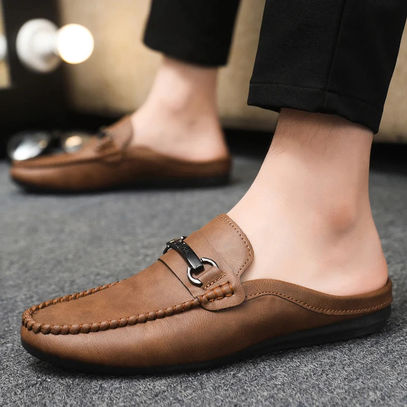 Plus Size 45 46 Open Back Casual Shoes Half Shoes for Men Mules Loafers Slippers Closed-toe Backless Slides Sandal Slip On Flats